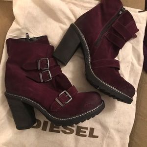 DIESEL Burgundy Suede Heeled Boots Size 38 - 7